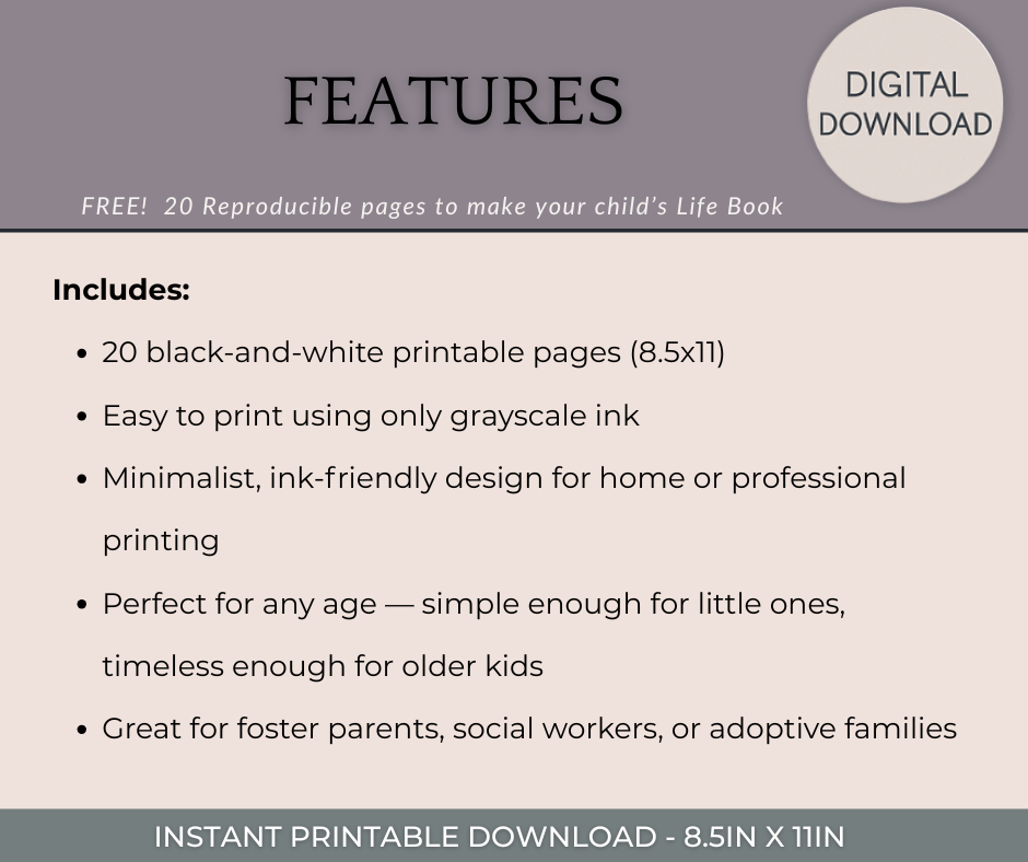 Free Printable Foster Care Life Book | 20 Ink Friendly Pages