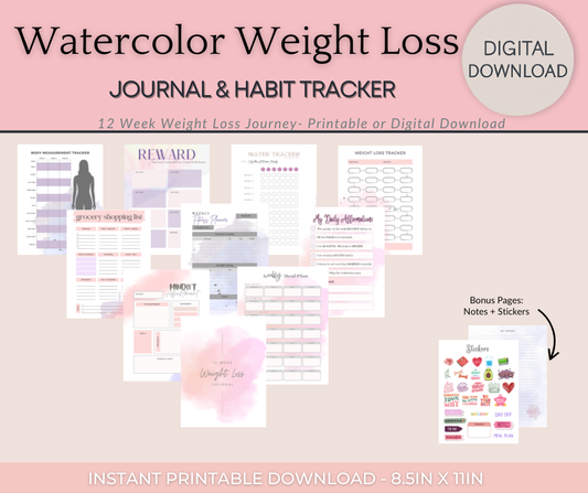 Watercolor Weight Loss Journal | 78 Pages
