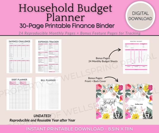 Household Budget Planner | 30 Pages