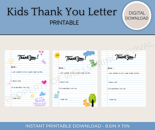Printable Kids Thank You Letter | 3 Versions