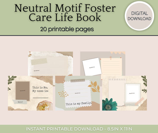 Printable Life Book for Foster Families | Neutral Motif